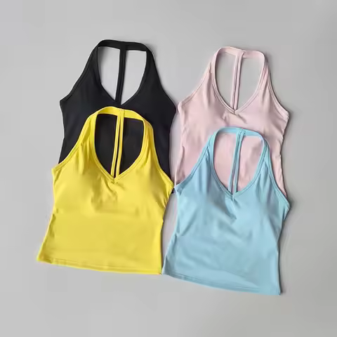 Women's Seamless Push-Up Sports Bra Tops Breathable Anti-Sweat Hanging Neck Yoga Fitness Crop Top fo