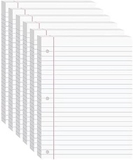 Notebook Paper, College Ruled Loose Leaf Paper (6 Pack), Filler Paper, 10.5” x 8”, Filler Paper, 200 Sheets Per Pack, 60 gsm (6 Pack)