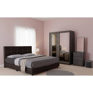 Set Bilik Tidur Almari Baju Wardrobe 5x7kaki Meja Solek Katil Kulit PVC Divan Katil Single Super Sin