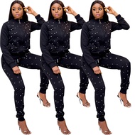 Ready Stock R6123 ebay Women's Beaded Sports Jacket Two-Piece Female Suit