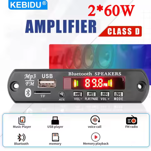 120W 50W Amplifier Bluetooth 5.0 MP3 WAV Decoder Board DC 12V Wireless Car USB MP3 Player Module TF 