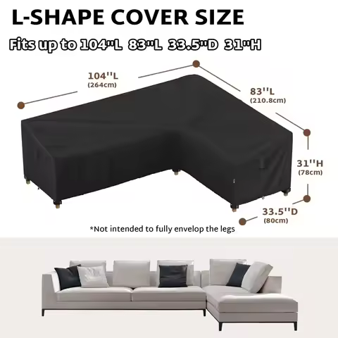 Universal L-Shaped Patio Sofa Cover, 600D Polyester Waterproof, Multiple Sizes