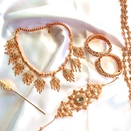jenaomshop vintage jewelryเครื่องประดับไทย เครื่องประดับชุดไทยประยุกต์ ดอกกุหลาบสีทอง 5pV9