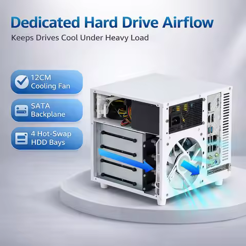 4-Bay Mini NAS Case 9.9L ITX Server Chassis Support SFX/SFX-L PSU Compact Home Storage Enclosure