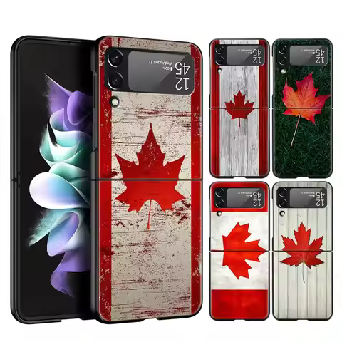 For Samsung Galaxy Z Flip 3 4 5 Hard Black Folding PC Phone Case Maple Canada Flag love Football For