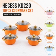Hecess 10Pcs Set Periuk Berpemegang Emas yang Elegan- Elegant Gold-Handled Cookware Set KD220
