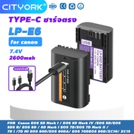 Cityork USB แบตเตอรี่ LP-E6 LP E6 LPE6 LP E6N E6NH แบตเตอรี่กล้องพร้อมอินพุต USB-C สำหรับ CANON 5D M