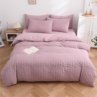 Japanese Simple Bubble Yarn Striped Bed Four-piece Set Wash Cotton Bed Sheets Cross-border Bedding S