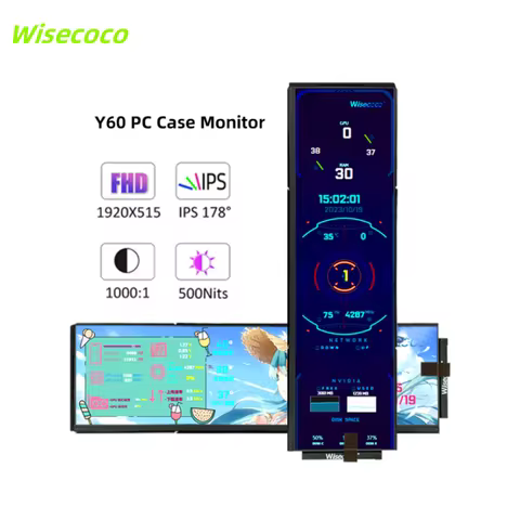 Wisecoco 12.6/14.5 Inch 2K 2560*720 PC Laptop CPU GPU RAM Temperature Monitor for Y60/Y70 Case Auxil