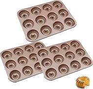 WOPPLXY 3 Pack Mini Fluted Tube Cake Pans, 12-Cavity Non-Stick Mini Fluted Tube Pan, 10 x 7.6 x 0.8