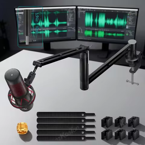 Adjustable Microphone Boom Arm Extended Riser with Cable Management Low Profile Mic Arm Gaming Micro