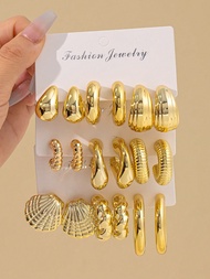 2-18pcs Personalized Gold Tone Earring Set, Suitable For Daily Wear All Year Round