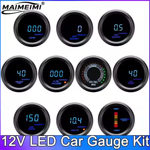 52mm Tachometer BLUE Digital Auto Car Modification Meter Water Temperature Oil Temp Boost Pressure V