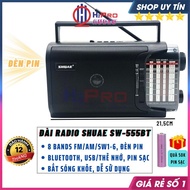 Đài Radio Cho Người Già Shuae Sw-555BT Bluetooth 8 Bands Fm-Am-Sw Usb-Thẻ Nhớ Đèn Pin Quà 50K Pin Sạ