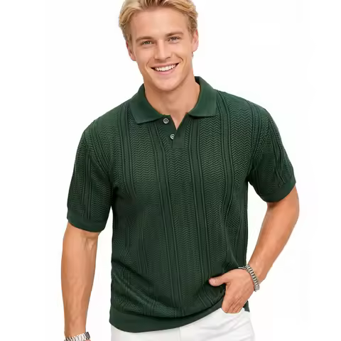 US Size New Men Knit Shirt Short Sleeve Polo Shirts Solid Button Knit Polo Shirt Summer Light Weight