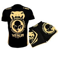 Sanda Venom ชุดฝึกซ้อมชุด UFC ของแท้กางเกงรัดรูปผู้ชายชุดต่อสู้มวยไทยมวยกางเกงขาสั้นแขนสั้นยิมต่อสู้