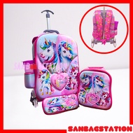 Elementary School Girls' School Bag Trolley Backpack Imported Trolley 3D 4in1 Set of 6 Wheels for Gi