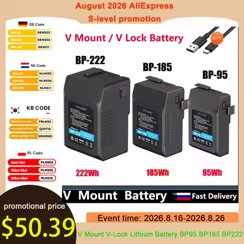 CITYORK V Mount V-Lock Lithium Battery BP95 BP185 BP222 for Type-C USB Micro Pocket Batteries for Ca