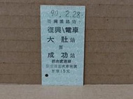 【鐵道雜貨舖】台灣鐵路局 台鐵 名片式火車票 硬票 大肚 成功 經由成追線  90.2.28 票號:7512(RA021