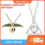 (ANTI-RUST) H P0tter Deathly Hallow Necklace Triangle Pendant Golden Snitch Gold Pendant Necklace FR