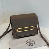 閒置新 Hermes愛馬仕 經典Roulis豬鼻子23 大象灰金扣肩背包