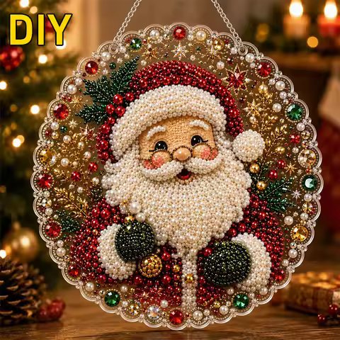 DIY Pearl Diamond Painting Set Pearl Beads Kit Lace Round Acrylic Pendant Diamond Painting Christmas