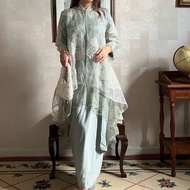 Nayla Sage Green Kurung - Baju Kurung Two-Layer Lace (Organza &amp; French lace) with Satin instant Pario Skirt