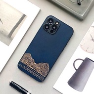 遠山 | 山海藍iphone15promax手機殼真皮14plus保護殼13mini蘋果