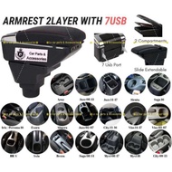 Arm Rest Tangan Armrest Adjustable 2 Layer 7 USB Car Kereta Console Storage Box Alza Axia Vios Myvi 