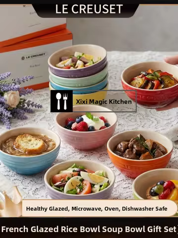 Le Creuset Ceramic Gradient Glaze Bowl Set for Rice And Noodles Rainbow Colored Soup Bowls French St