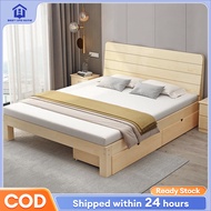 Wooden Bed Frame with HeadBoard/Katil Kayu/Double Bed Frame/Tilam Kayu/Wood Platform Beds/Single/Queen/King 实木床