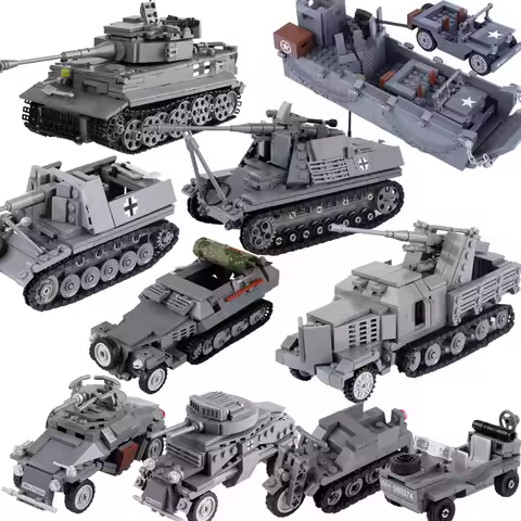 MOC Toys Weapons WW1 WW2 Vehicle Tank Model Building Blocks German US Soldier Panzers Anti-tank Gun 