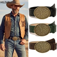 HILDARJFGH Western Cowboy Belt, PU Leather Retro Carved Buckle Embossed Belt, Fashion Y2K Punk Rock 