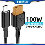 FONKEN XT60 To Type-C Charging Cable PD2.0 100W 20V 5A Aircraft Model Power Line Drone Robot Aircraft Parts for ToolkitRC SC100