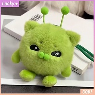 HIJAU GANTUNGAN Cute Green Alien Cat Doll Keychain Fur Cat Doll Keychain Keychain Cute