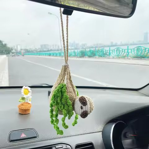 Car Hangings Cartoon Cute Sloth Car Sloth Crochet Sloth Car Holder Rear View Mirror Ornament Automot