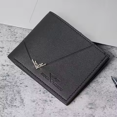 New men's wallet Men's short money clip young men simple fashion multi-card litchi pattern cross spl