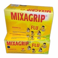 MIXAGRIP FLU medicine box with yellow packaging and red branding. Key attributes include flu relief 