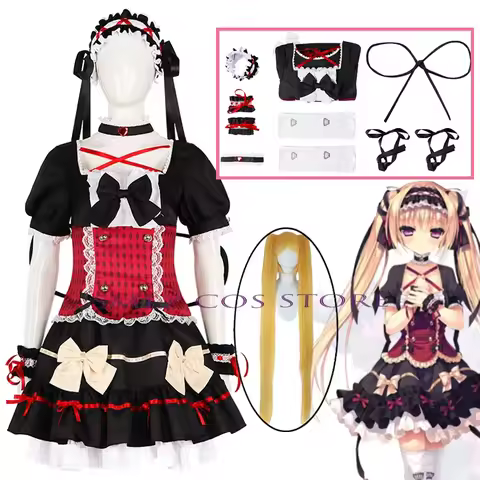 Mia Cosplay Game Shiniyuku Kimi Yakata ni Mebuku Zouo Costume Black Maid Dress Wig Lolita Set Hallow