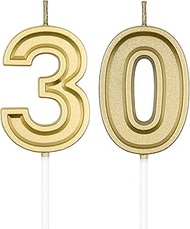 UVATAHONA 30th Birthday Candles, Gold Number 30 Candle for Cake Decoration on Birthday Party or Anni