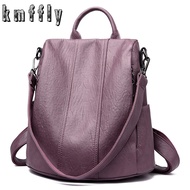 Anti-theft Backpack Classic Real Leather Solid Color Backpack canta Fashion Shoulder bag  Travel Bags Purple One