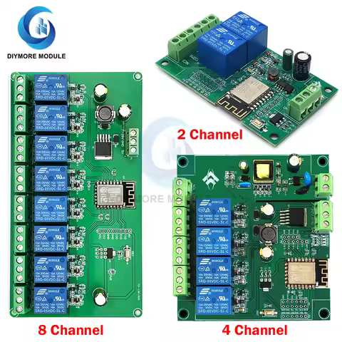 1/2/4/8 Channel ESP8266 Wireless WIFI Relay Module ESP-12F Development Board AC/DC 5V/7-28V/5-80V E-