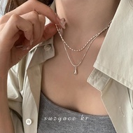 Suzyacc kr Minimalist Sterling Silver Double Layer Necklace 2025 Niche Water Drop Pendant Clavicle C