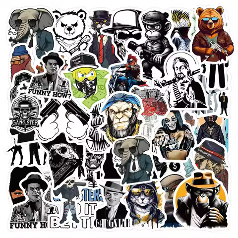 10/30/60pcs Cool Gangster Gunman Graffiti Stickers Cartoon Killer Waterproof Decals DIY Suitcase Ska