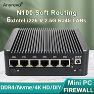 12th Intel N100 Soft Router 6 x i226-V 2.5G Lan Fanless Mini PC COM HDMI DP 4x USB Type-C pfSense Fi