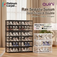 Multipurpose Shoe Cabinet & Shelf 3/ 6 Tier - Quini Gold Silver/ Modern Storage Cabinet