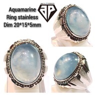 cincin pria batu Aquamarine asli natural