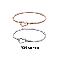 [พร้อมส่งจากกรุงเทพ]Pandora แท้ เงิน925 14K rose gold สร้อยข้อมือ กำไล Moments heart snake chain bracelet ของแท้ 100%