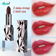 Son môi 3 màu ANSEL son lì dưỡng ẩm chống nước lâu trôi son kim cương son môi đẹp son nội địa Trung