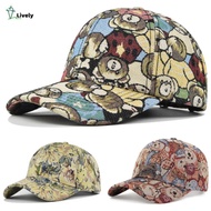 LIVELY Cute Bear Baseball Cap, Cartoon Cotton Unisex-Teens Caps, Cartoon Little Bear Print Bear Prin